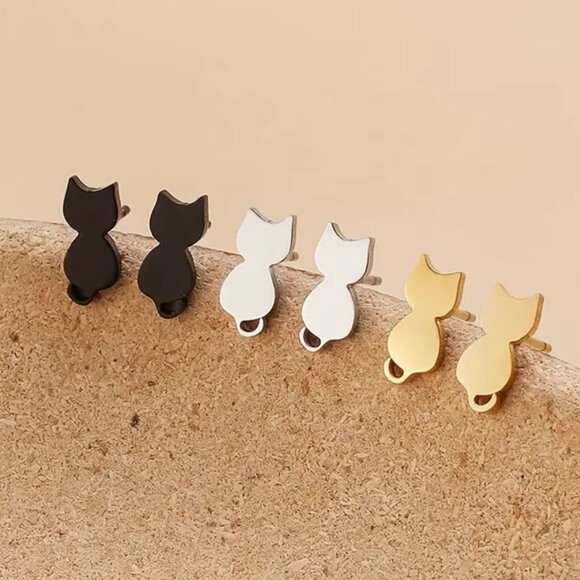 Independent Jewelry - Set (3) pair Stainless Steel KITTY CAT Stud Earrings